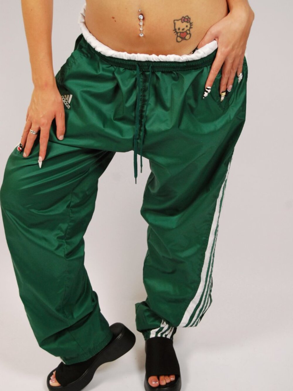 Y2K Adidas Track Pants (L) large green vintage mens swishy sporty streetwear - Picture 7 of 9